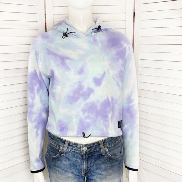 Pink by Victoria’s Secret Tie Dye Sweater Knit Cropped Hoodie Blue Purple - Picture 1 of 13